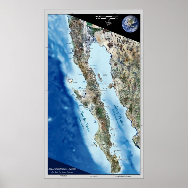 Baja California, Mexico satellite poster (Front)