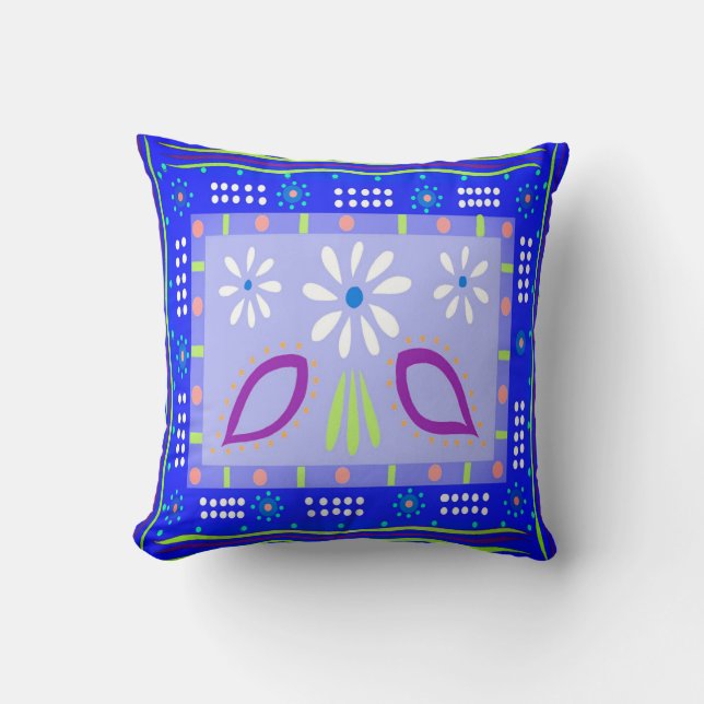 Baja Fiesta Blue Throw Pillow (Front)