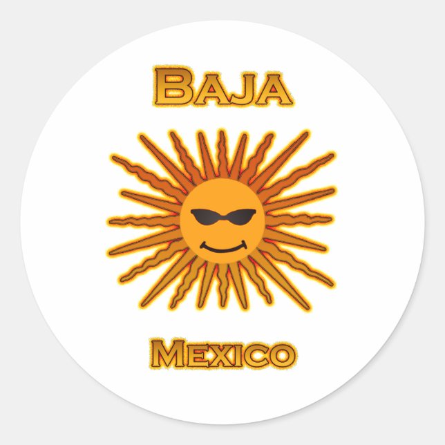 Baja Mexico Sun Face Icon Classic Round Sticker (Front)