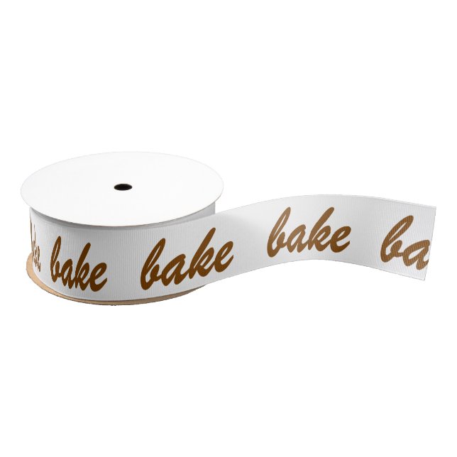 bake bake bake Chocolate Brown White Brush Script Grosgrain Ribbon (Spool)
