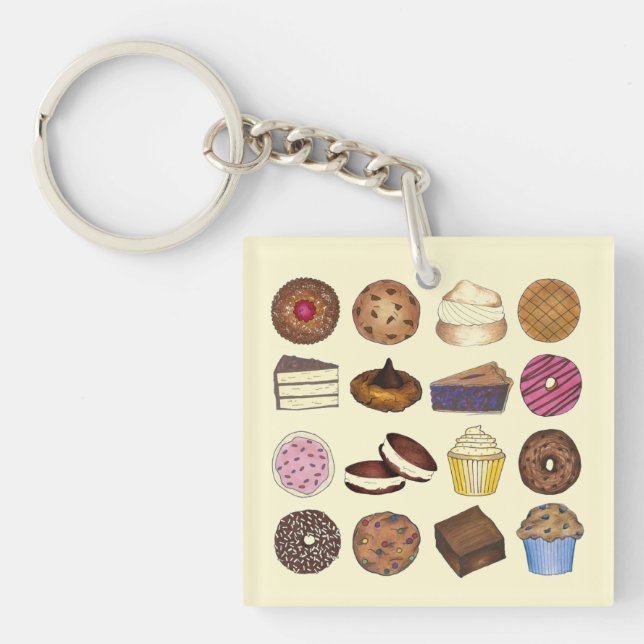 Bake Sale Cupcake Brownie Pie Cake Baked Goods Keychain (Front)