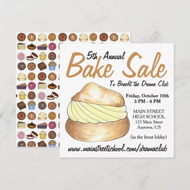 Bake Sale Doughnut Cupcake Cream Puff Cake Pie Sli Invitation (Front/Back)