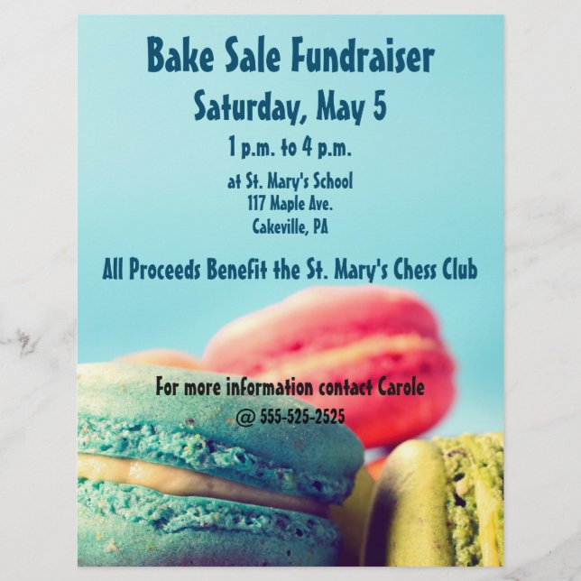 Bake Sale Fundraiser Flyer Colourful Macarons (Front)