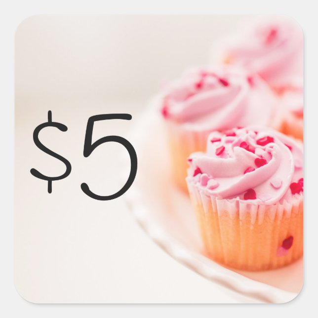 Bake Sale Fundraiser Price Stickers Pink Cupcakes (Front)
