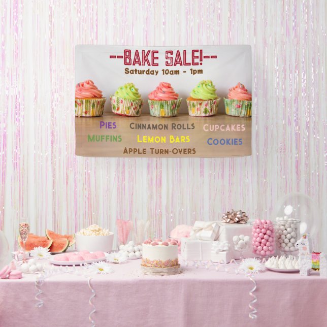 Bake Sale! Line of Cupcakes Script Customize Banner (Party)