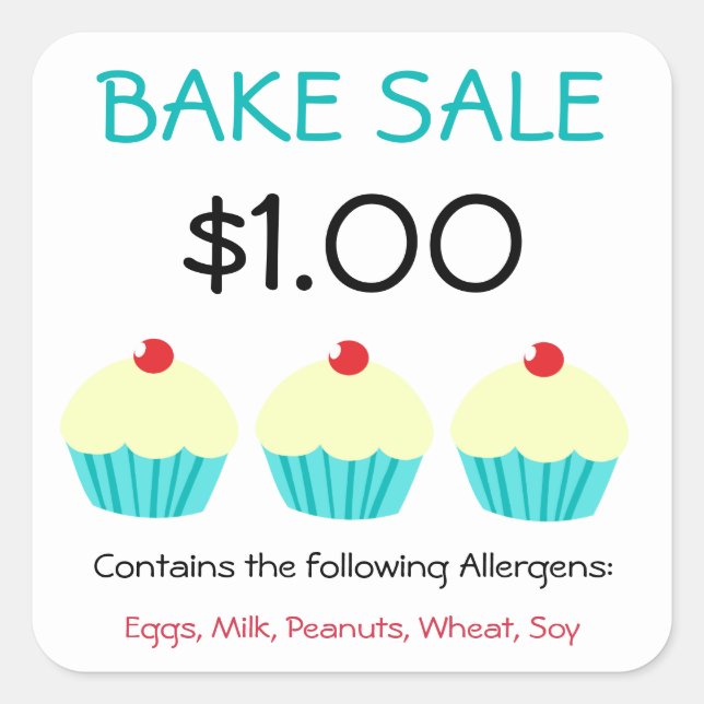 Bake Sale Stickers Customize Contains Allergens (Front)