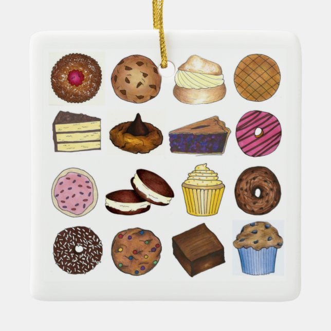 Bake Sale Treats Cupcake Cookie Pie Brownie Doughn Ceramic Ornament (Front)