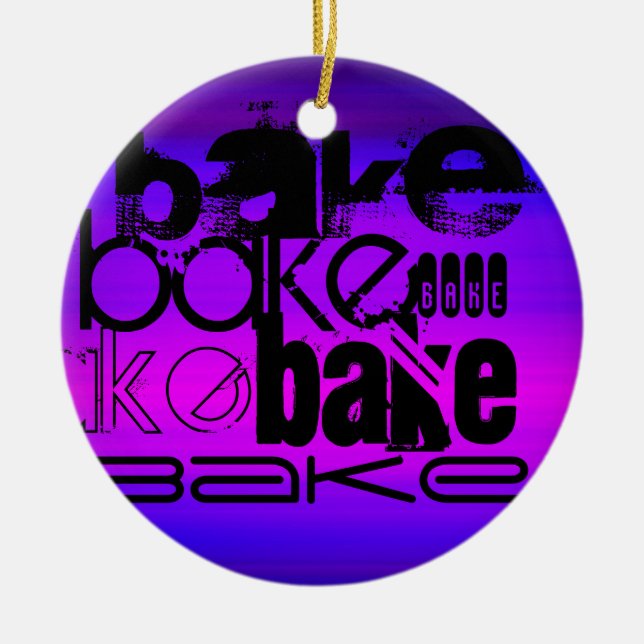 Bake; Vibrant Violet Blue and Magenta Ceramic Ornament (Front)