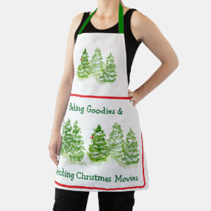 Bake + Watch Christmas Movies Watercolor Trees Fun Apron
