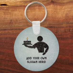 Baked a Cake Baker theme - your text on both sides Keychain