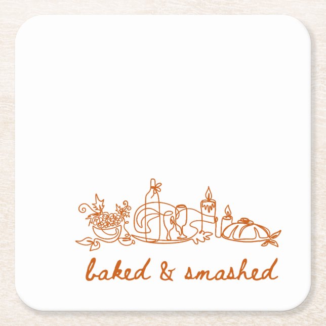 baked and smashed thanksgiving  square paper coaster (Front)