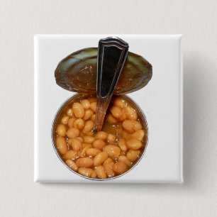 Baked Beans in Tin Can with Spoon 2 Inch Square Button