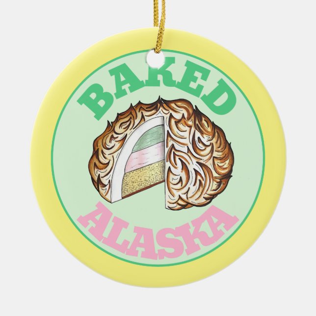 Baked Bombe Alaska Ice Cream Cake Dessert Food Ceramic Ornament (Front)