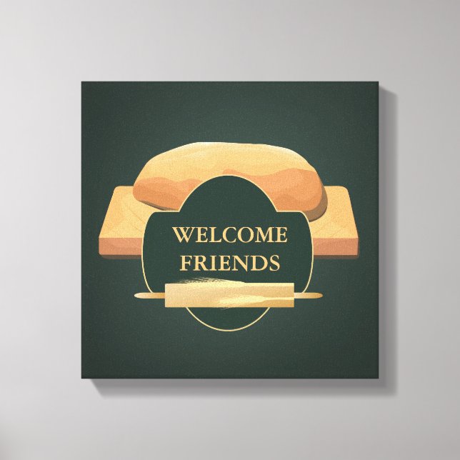 Baked Bread Kichen Art Welcome Hunter Green Canvas Print (Front)