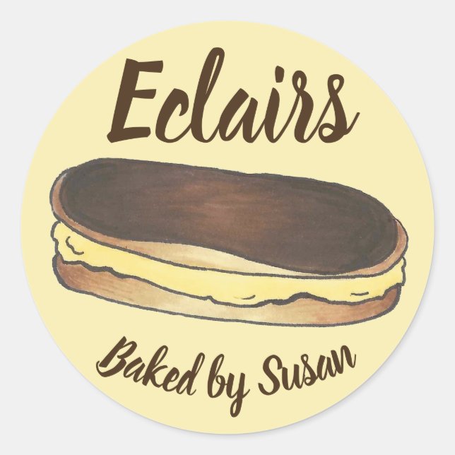 Baked By Homemade Eclair Pastry Personalized Classic Round Sticker (Front)