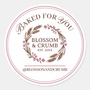 Baked For You Sticker Wheat Wreath Bakery Logo