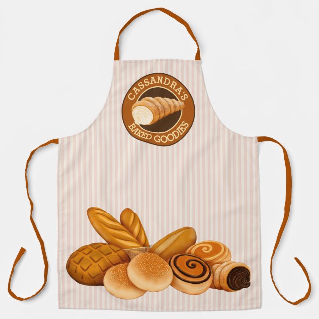 Baked Goodies Pastry Bread Baker Logo Pink Stripes Apron (Front)