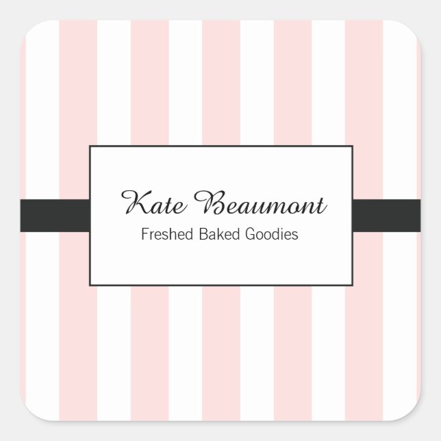 Baked Goods Pink and White Stripes Square Sticker (Front)
