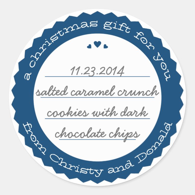 Baked Goods Round Gift Label Sticker Circle Navy (Front)