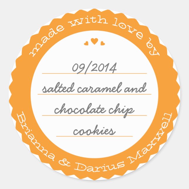 Baked Goods Round Gift Label Sticker Circle Orange (Front)