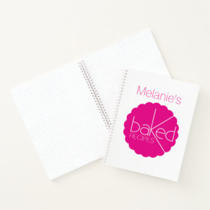 Baked recipes cooks pink white scalloped pan notebook