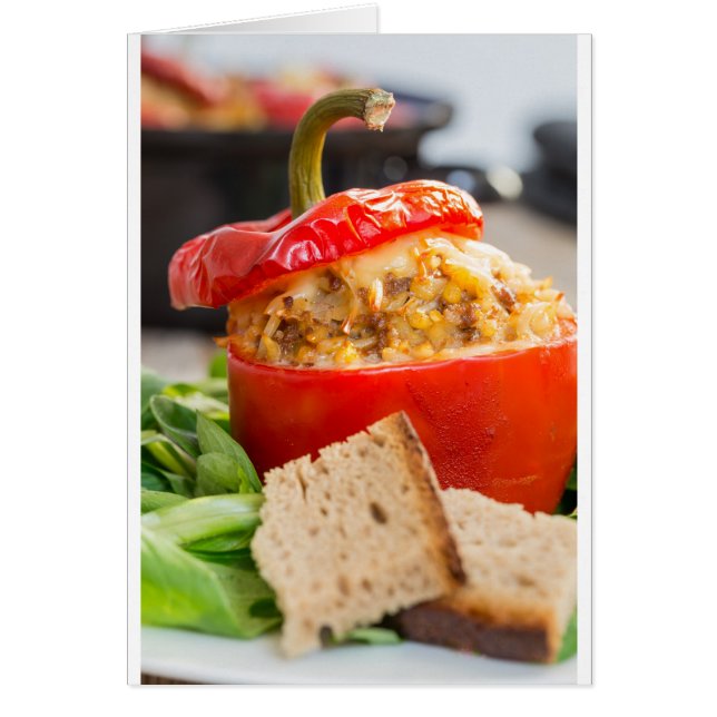 Baked stuffed peppers with meat sauce and cheese (Front)