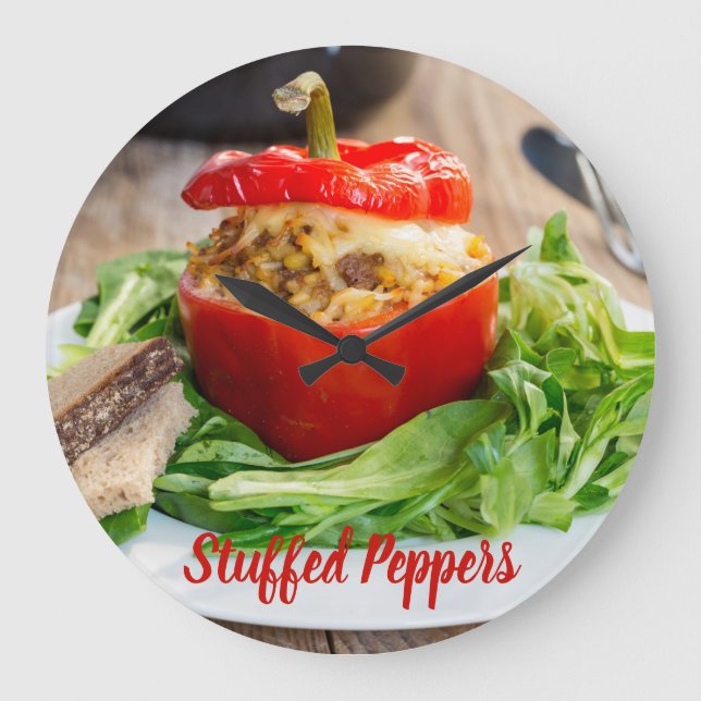 Baked Stuffed Peppers with meat sauce and cheese Large Clock (Front)