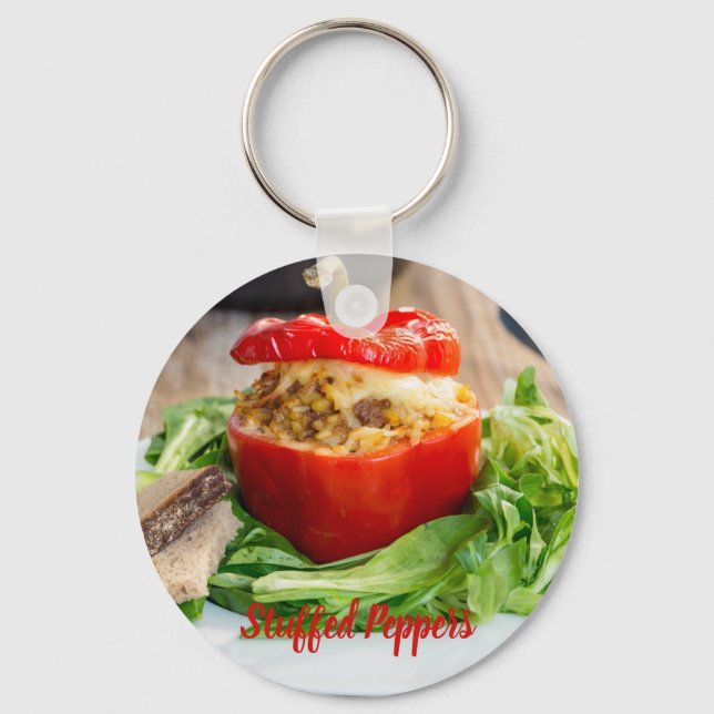 Baked Stuffed Peppers with meat sauce and cheese M Keychain (Front)