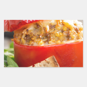 Baked stuffed peppers with meat sauce and cheese sticker