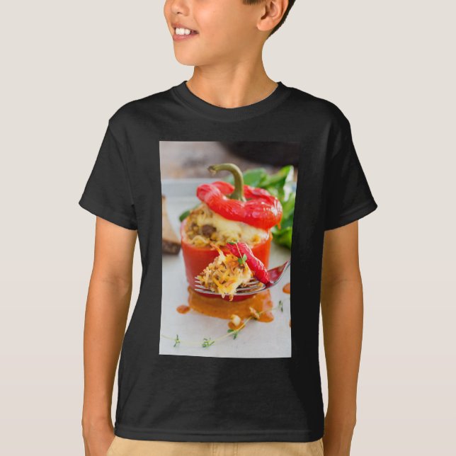 Baked stuffed peppers with meat sauce and cheese T-Shirt (Front)