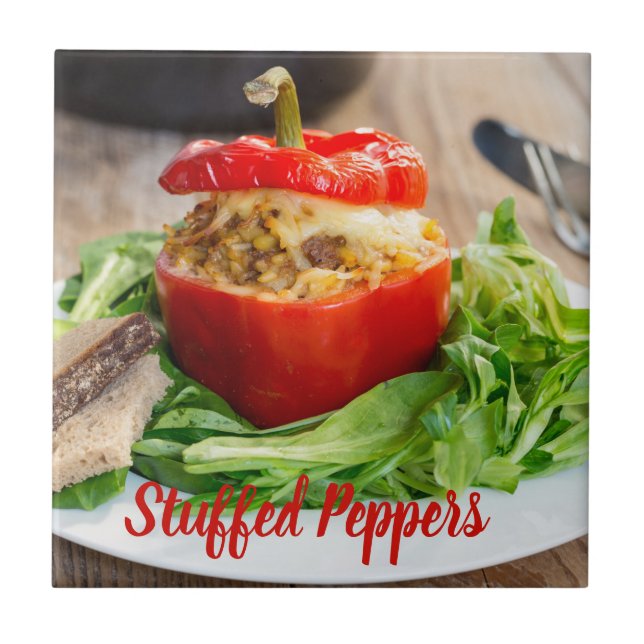 Baked Stuffed Peppers with meat sauce and cheese Tile (Front)
