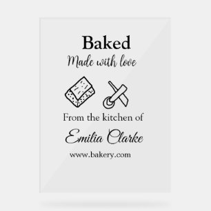 Baked with love bakery business add name texture l acrylic sign