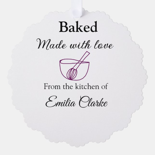 Baked with love bakery business add name texture l ornament card (Front)