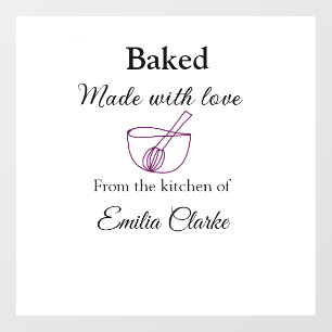 Baked with love bakery business add name texture l window cling