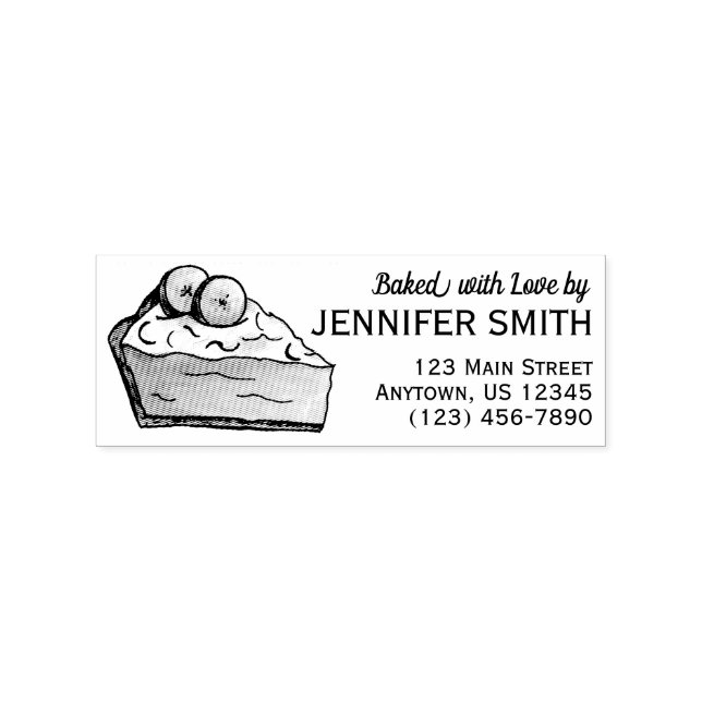 Baked with Love Banana Cream Pie Slice Address Rubber Stamp (Imprint)