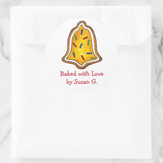 Baked with Love Bell Christmas Sugar Cookie Classic Round Sticker (Bag)