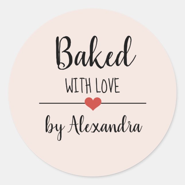 Baked with love blush pink name   classic round sticker (Front)