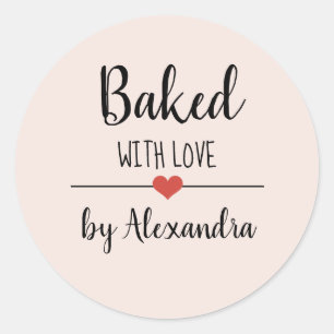 Baked with love blush pink name   classic round sticker