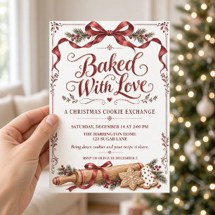 Baked With Love Bow Christmas Cookie Exchange Invitation