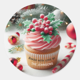 Baked with love by Christmas Cupcake Classic Round Sticker