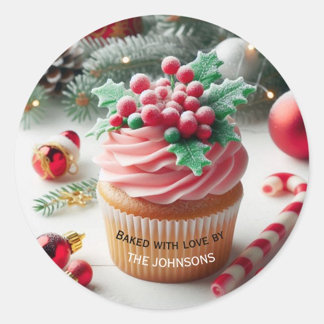 Baked with love by Christmas Cupcake Classic Round Sticker (Front)