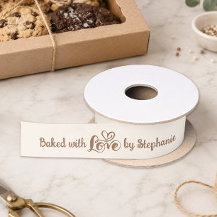 Baked With Love by Name Script Heart Satin Ribbon