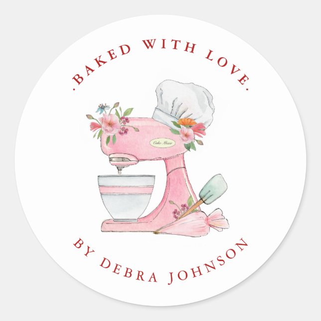 Baked with Love Cake Mixer Baking  Classic Round Sticker (Front)