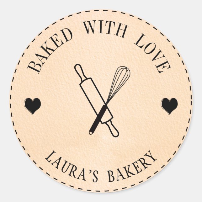 Baked with Love Cake Rolling Pin Whisk Classic Round Sticker (Front)