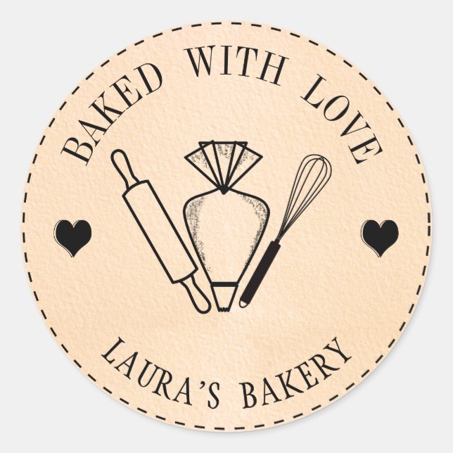 Baked with Love Cake Rolling Pin Whisk Piping Bag Classic Round Sticker (Front)