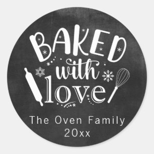 Baked with Love Chalkboard Holiday Modern Classic Round Sticker