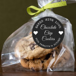Baked With Love Choco Cookies Black And White    Classic Round Sticker<br><div class="desc">Modern black and white baked with love stickers for your home baked chocolate chip cookies gifts.</div>