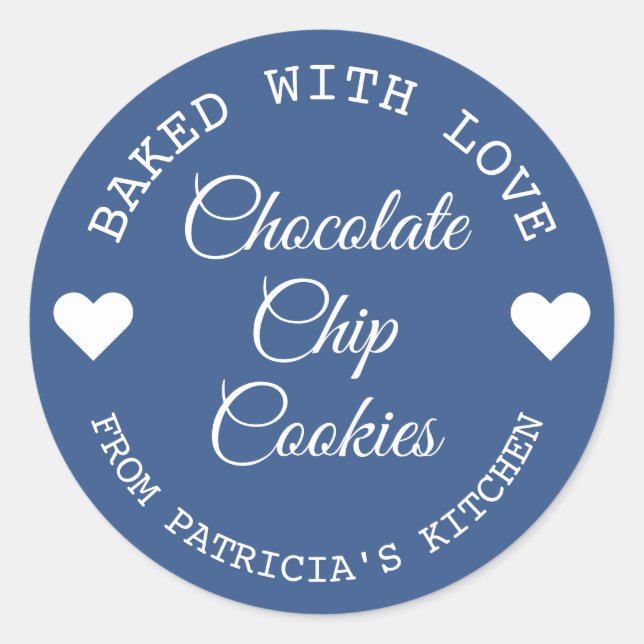 Baked With Love Choco Cookies Blue And White  Classic Round Sticker (Front)