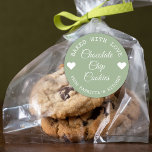 Baked With Love Choco Cookies Green And White  Classic Round Sticker<br><div class="desc">Modern green and white baked with love stickers for your home baked chocolate chip cookies gifts.</div>
