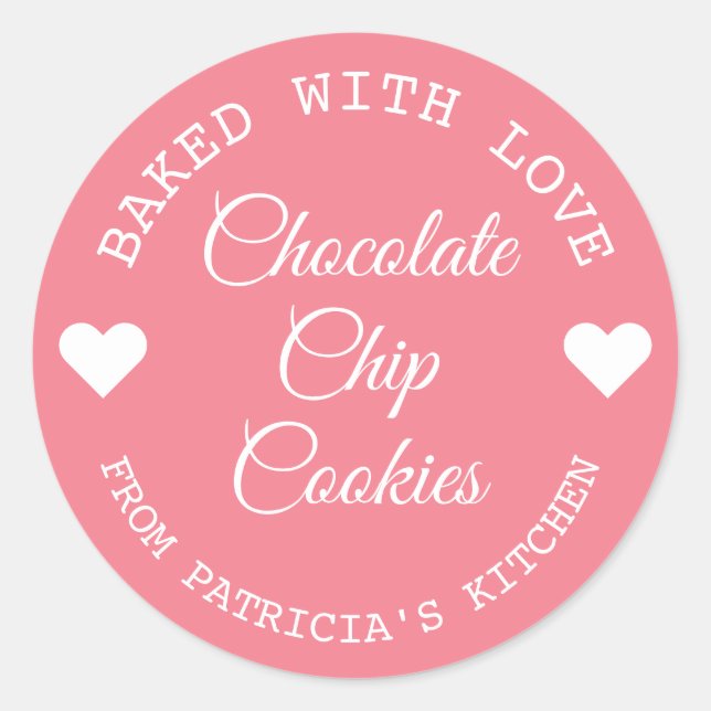 Baked With Love Choco Cookies Pink And White  Classic Round Sticker (Front)